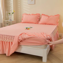 床上三件套 床笠 纯棉薄款蕾丝床裙四件套二合一床套罩风保护套热