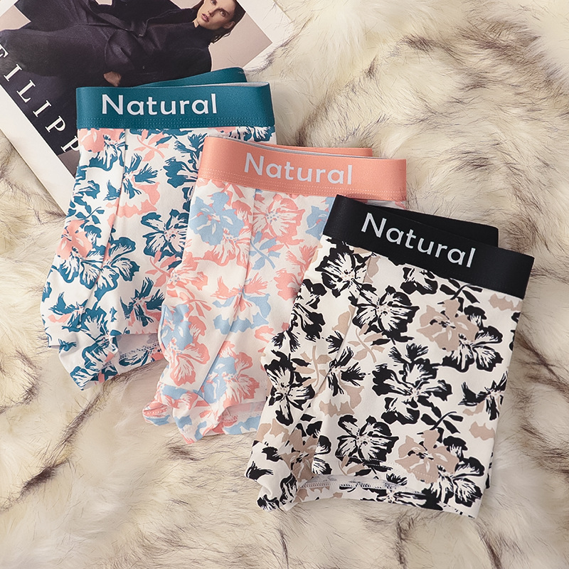 Intimo e pigiami, boxer stile giovanile con blocchi di colore e motivo begonia, confezione multipla, puro cotone traspirante, intimo morbido, design a quattro angoli_voghion.com