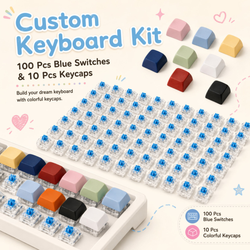 Itly Mechanical Keyboard Switch Cross-Shaped Blue Switch Xda Maca Color Keycaps Keyboard DIY Key Puller Cleaning Brush