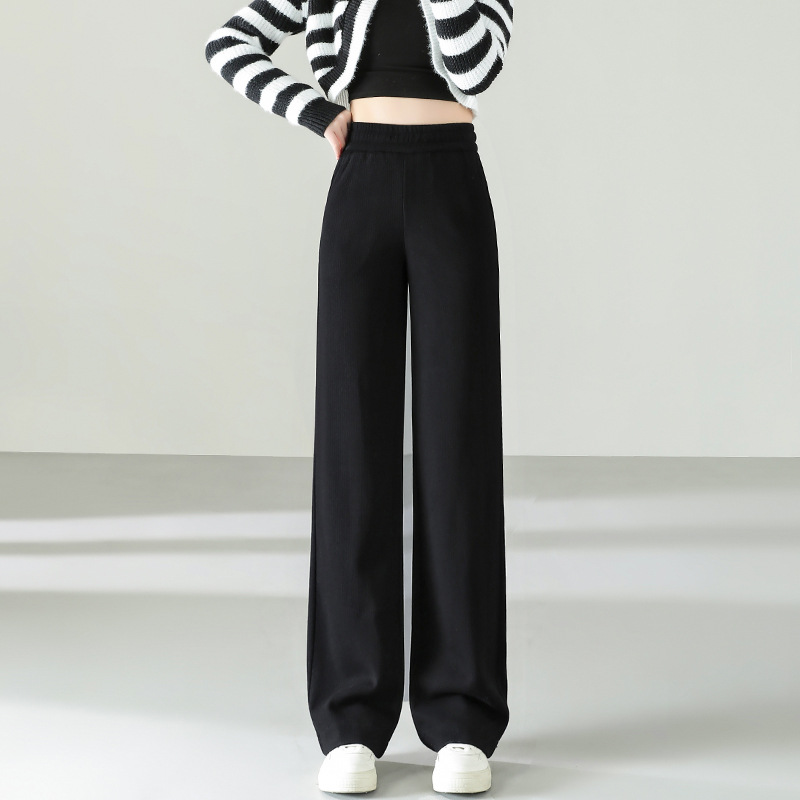 Lined tall cashmere wide leg pants women's autumn and winter fleece-lined high waist drape sticky rice pants narrow straight leg pants wholesale