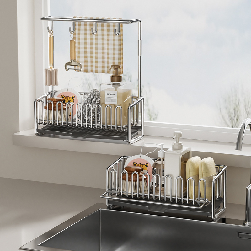 Cross-Border Sponge Drain Rack Stainless Steel Rag Storage Kitchen Dishwashing Sink Faucet Narrow Edge Storage Rack