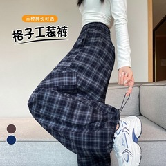 2025秋季新款复古格子工装裤高腰显瘦宽松两穿运动裤休闲裤女