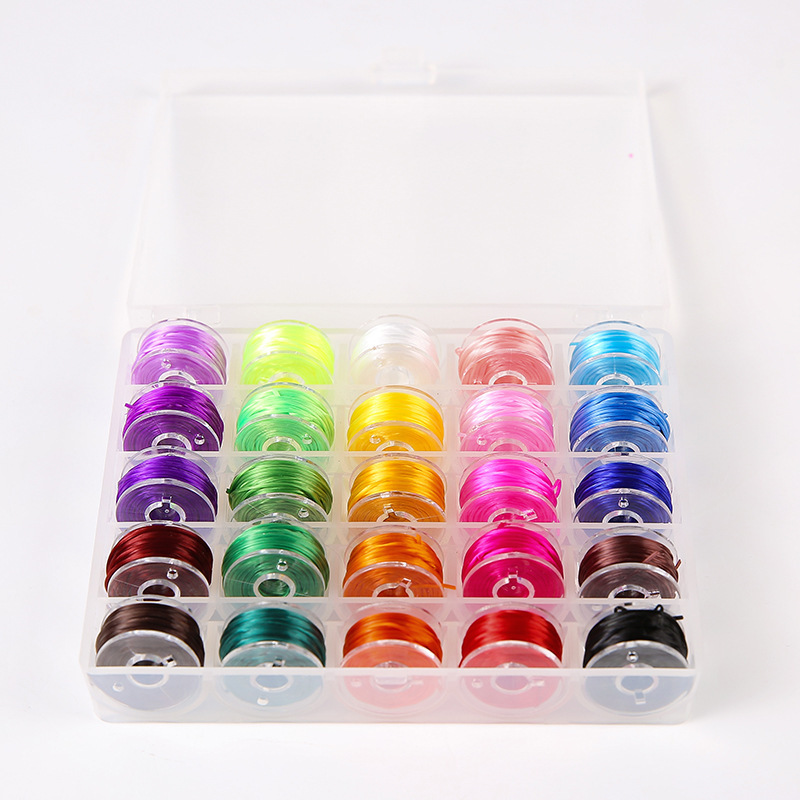 25-Color Set Mini Flat Silk Elastic Thread 25-Grids Box Bobbin Boxed Bracelet Jewelry Handmade Beaded Elastic Thread
