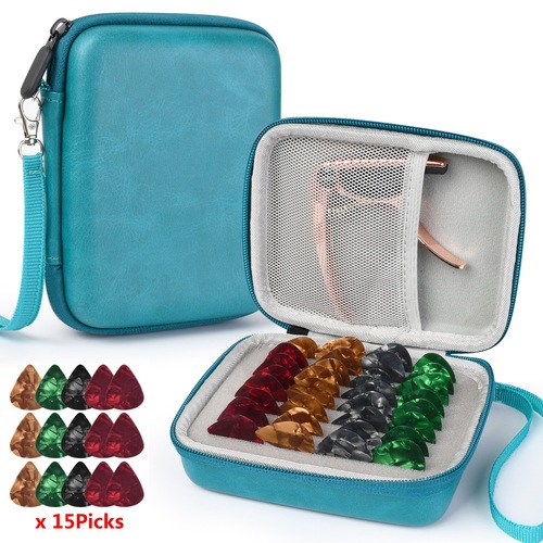 Guitar Pick Storage Box Guitar Accessories Storage Bag + 15 Picks Guitar Pick Holder Case