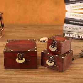 复古小木盒古典首饰收纳盒仿古木头盒子做旧迷你戒指盒礼品包装盒