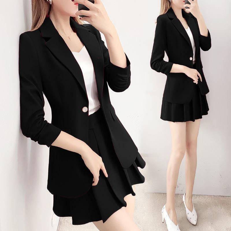 Spring and Autumn Fashion Red Suit suit Women's Elegant Suit Pleated Skirt Two-piece Set College Style Age-reducing Western Style Fashionable