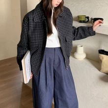 实拍韩国东大门女装气质百搭  毛呢格子外套  休闲巴恩凤 保暖呢