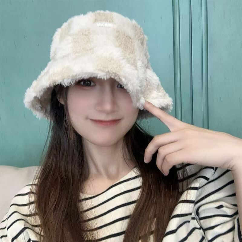 秋冬ネットセレブ韓国風ラムウール暖かくて多用途な学生イン女性フィッシャーマンハットレタープラッシュ盆地帽子ベルベット|undefined