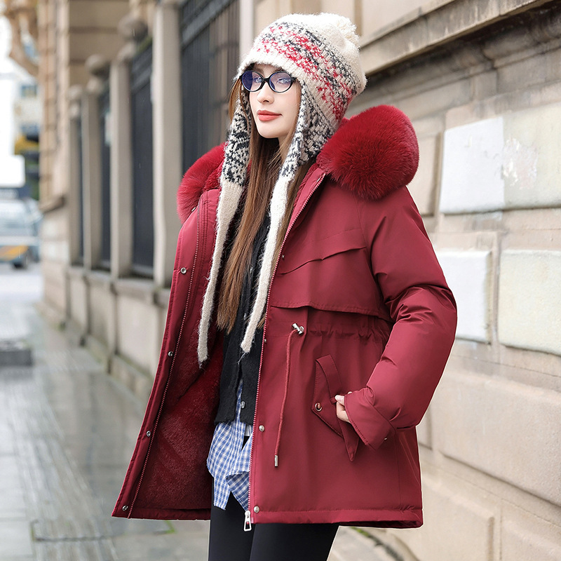 Fur Collar Parka for Women, New Winter Korean Style Thickened Waist-Cinching Slimming down Cotton Coat, Women's Outerwear Fur Collar Parka for Women, New Winter Korean Style Thickened Waist-Cinching Slimming down Cotton Coat, Women's Outerwear