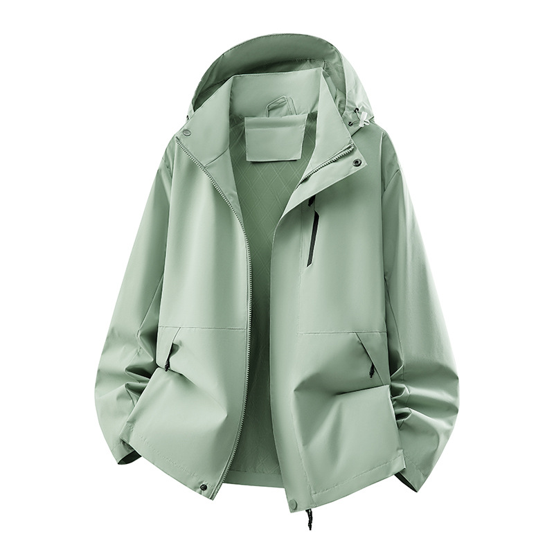 2026 Men's Outdoor Sports and Leisure Windproof Waterproof Breathable Loose Solid Color Mountaineering Jacket