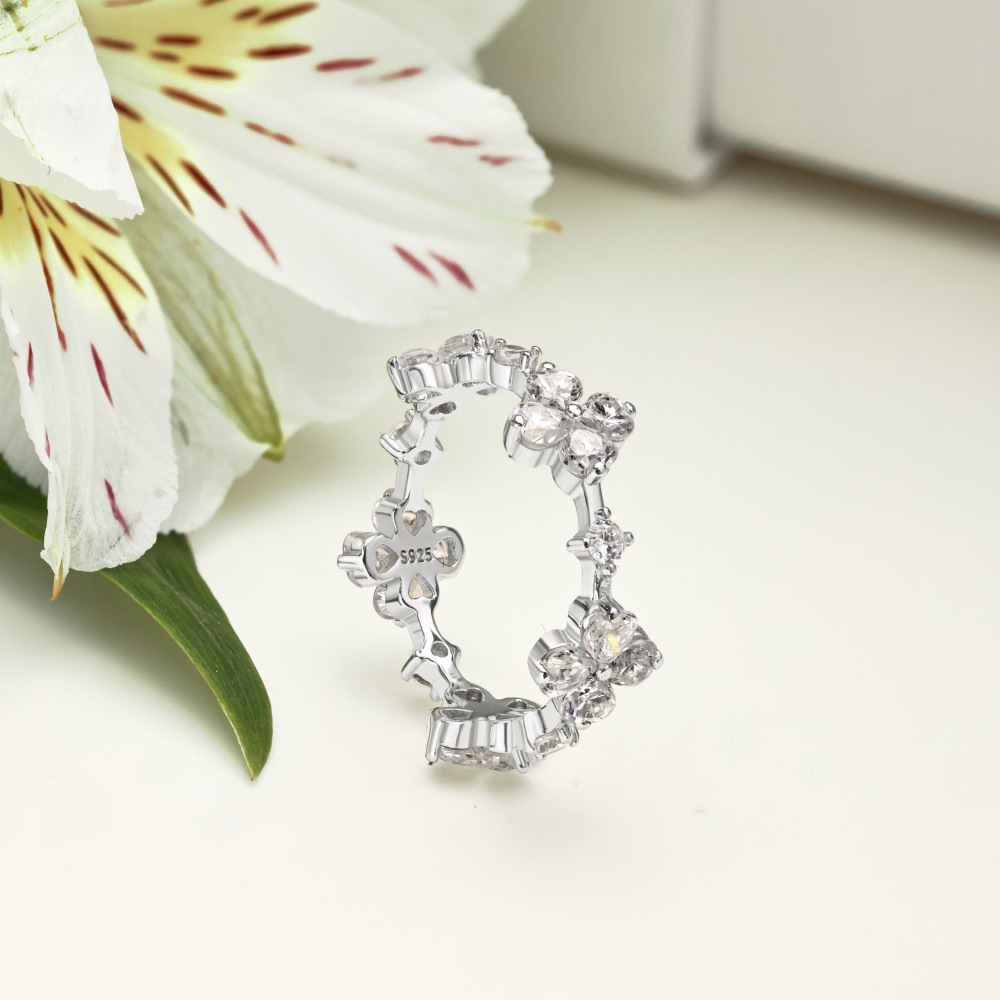 Heart Shape, Flower, Butterfly Pattern Women's Gender 925 Sterling Silver Heart Shape Flower Butterfly Open Rings
