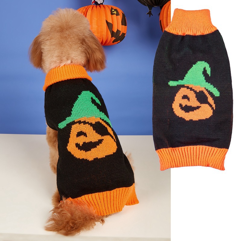 Suéter de punto con cara sonriente de calabaza múltiple para Halloween para mascotas, disfraz de perro y gato Teddy Bichon Pomeranian para cachorro pequeño