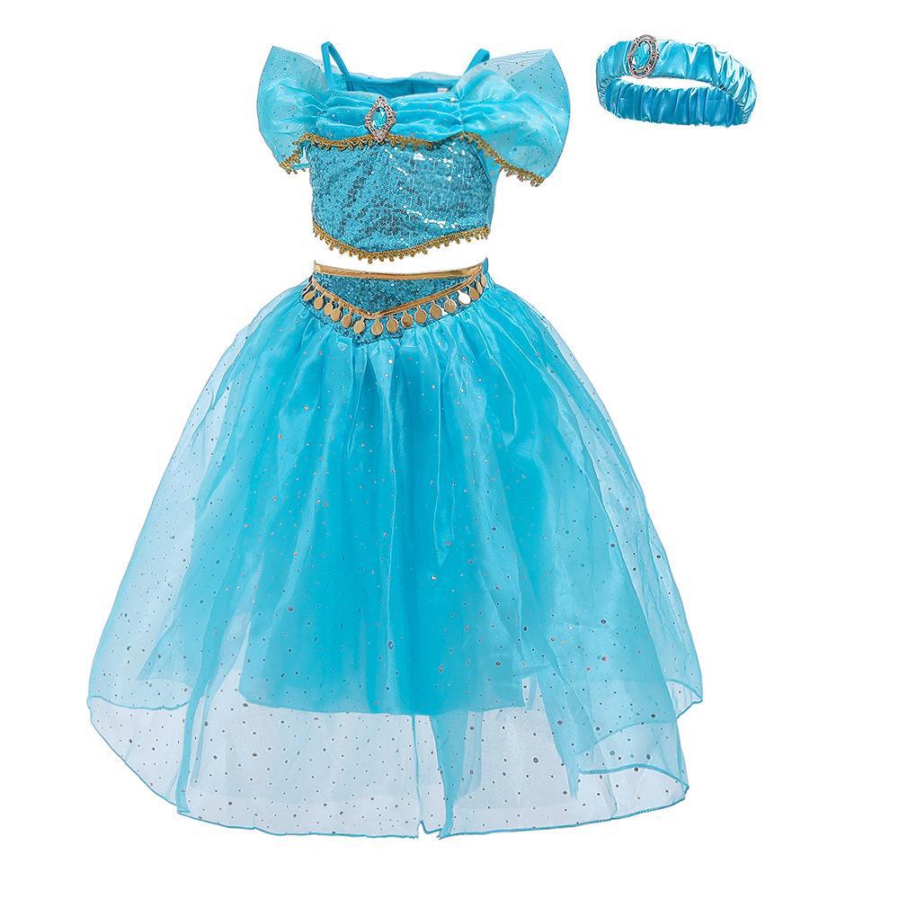 Traje de cosplay para niños europeos y americanos Halloween Aladin Jasmine Princess sequined Top + culottes 2-piece Set