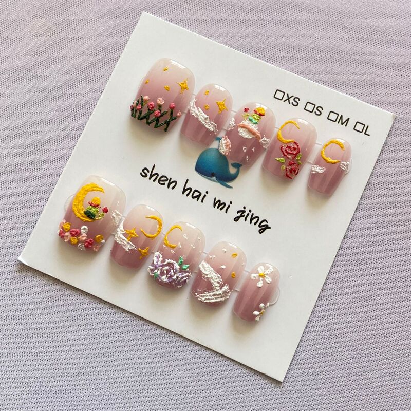 Purely Handmade Wearable Nail Art, Hand-Painted Oil Painting, Chinese Style Nail Pieces, High-End Feel, New Summer Product, the Little Prince and the Rose