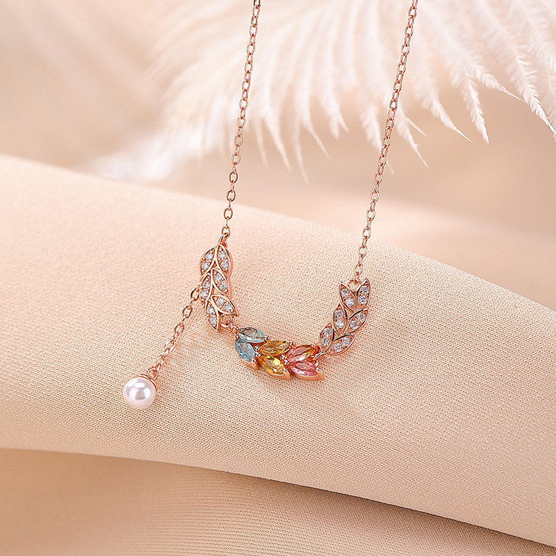 Dây chuyền bạc S925 mạ vàng hồng đính ngọc trai tua nhẹ — Dây xích