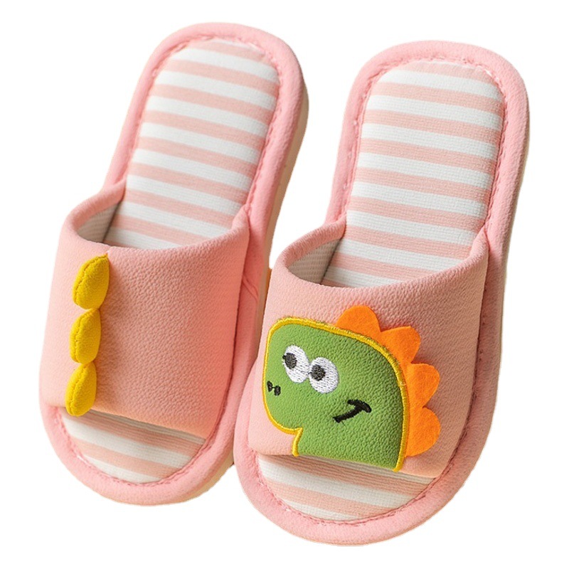 Spring and Autumn Children's Linen Slippers Cute Dinosaur Baby Home Indoor Floor Boys and Girls Slippers Non-Slip Soft Sole