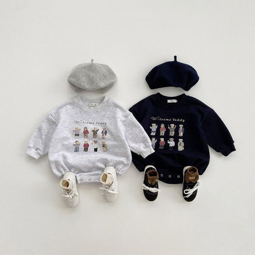 Baby bag fart clothes Korean version spring and autumn new rompers for men and women baby cotton sweatshirt long-sleeved cartoon letters casual clothes