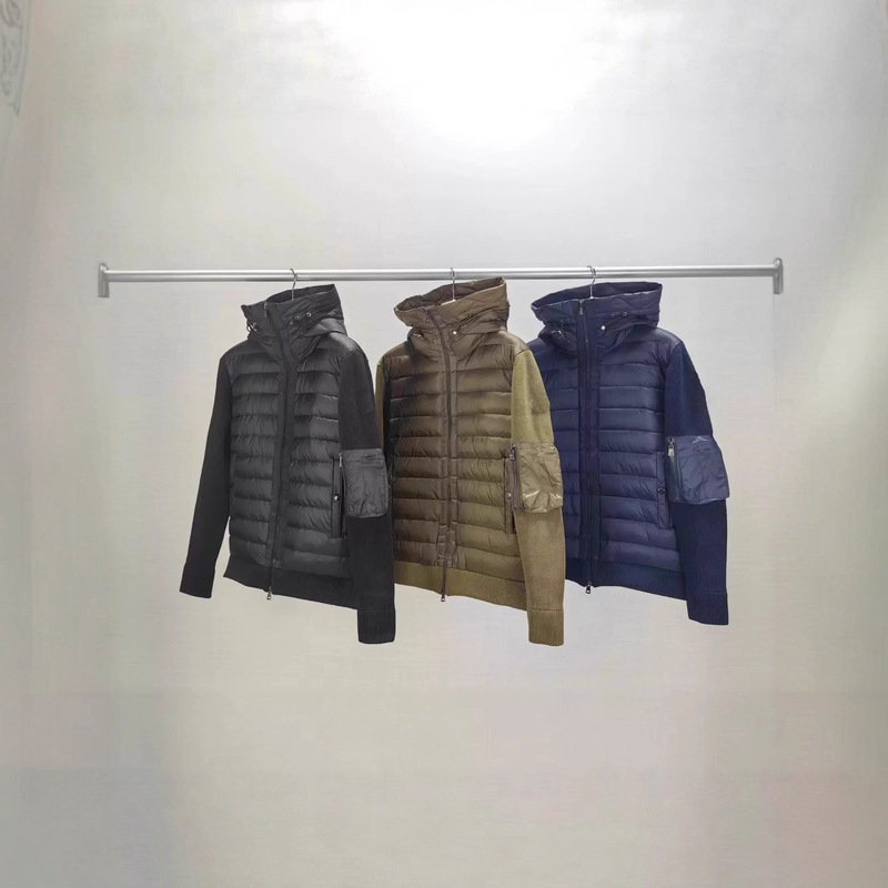 M's Autumn and Winter Knitted Cardigan Spliced down Jacket Hooded Zipper Wool Sleeves Short Couple Men's down Jacket