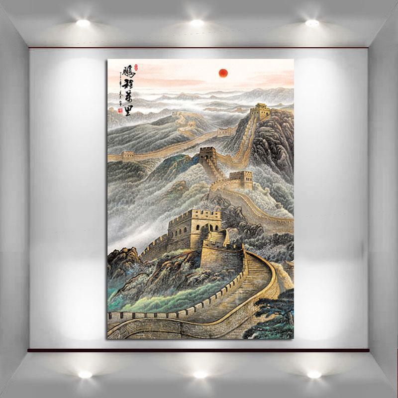 Pengcheng Wanli Great Wall Wealth Rolling Decorative Painting River and Mountain Picturesque Landscape Study Room Living Room Wall Stickers Poster Painting