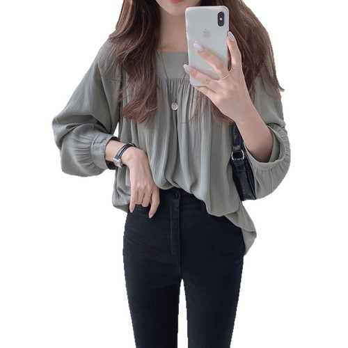 2025 Spring Early Collection Loose Long-Sleeve Solid Color Women's Shirt with Design Sense, Unique Design Chiffon Blouse