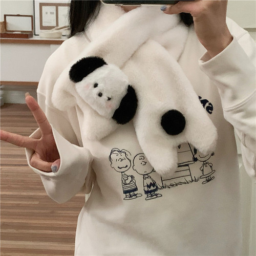 Cute blush puppy plush scarf Korean style ins style girly heart autumn and winter new warm and thickened cross scarf