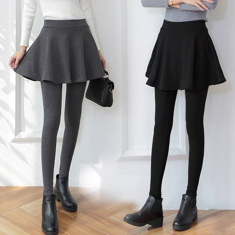 假两件加绒加厚显瘦带裙子的打底裤女秋冬保暖裙裤子外穿大码女潮