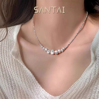 s925纯银渐变猫眼珠碎银几两项链女轻奢小众高级感气质锁骨链颈链