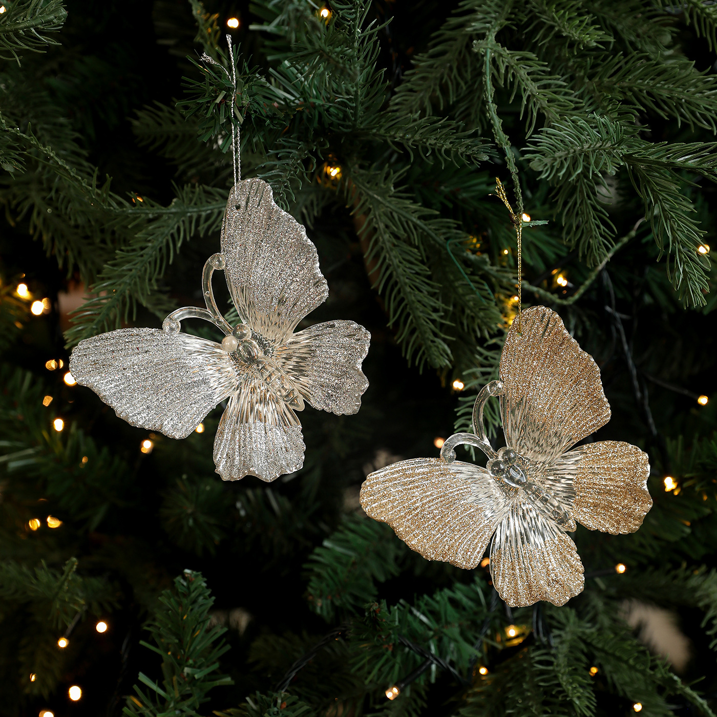 Nuevo acrílico mariposa de plástico libélula polvo transparente colgante decoración colgante árbol de Navidad decoración decorativa escena de vacaciones