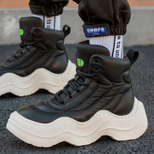 东北加厚加绒棉鞋男冬季男鞋丑萌波浪厚底高帮鞋户外雪地靴子