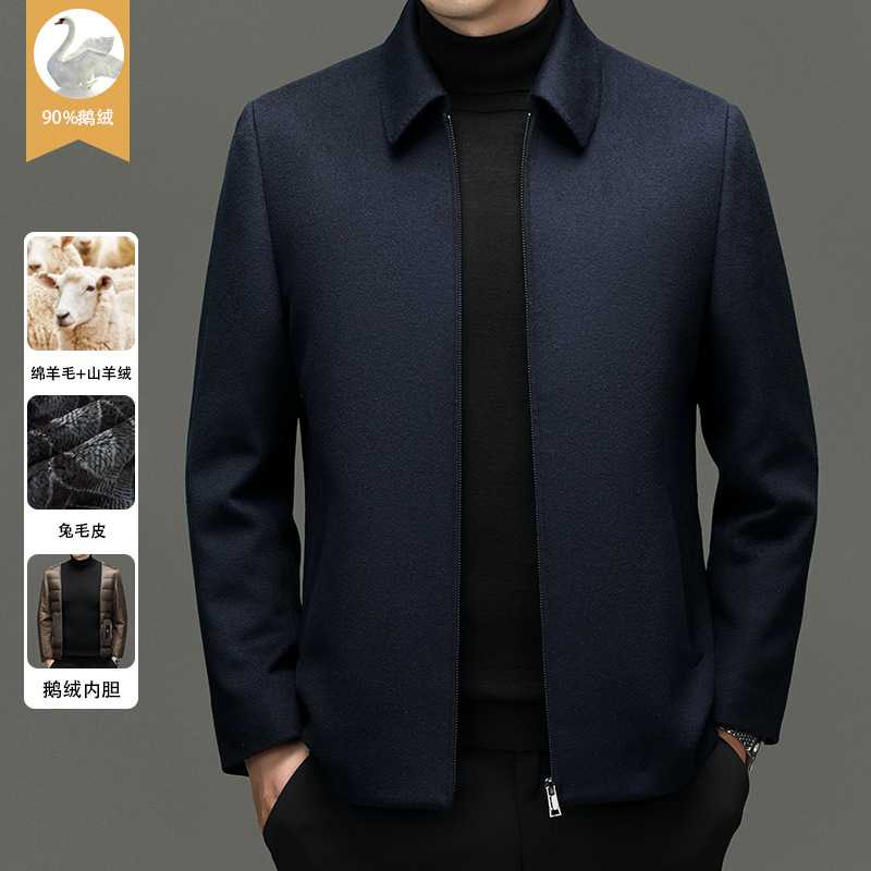 Men's High-End Wool Cashmere Woolen Executive Jacket Outwear Middle-Aged Warm Goose down Liner Rabbit Fur Top for Men Men's High-End Wool Cashmere Woolen Executive Jacket Outwear Middle-Aged Warm Goose down Liner Rabbit Fur Top for Men