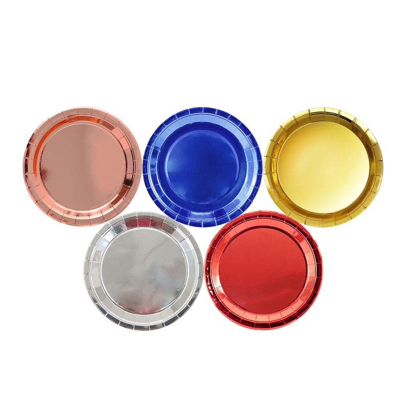 Cross-border metal solid color disposable plate laser silver 7-inch 9-inch degradable party suit paper plate in stock Cross-border metal solid color disposable plate laser silver 7-inch 9-inch degradable party suit paper plate in stock