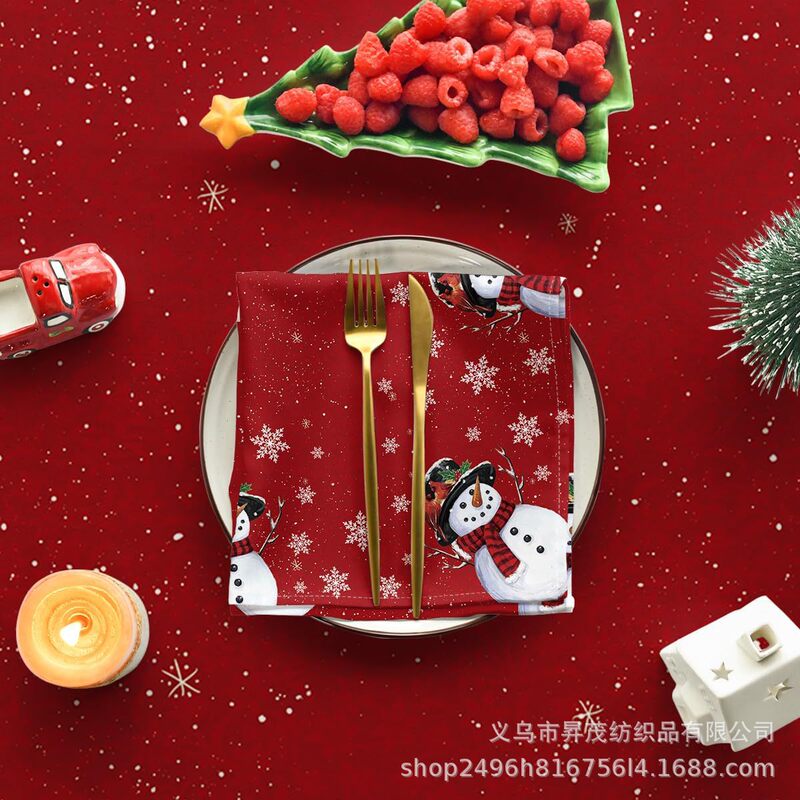 新しいクロスボーダードロップシッピングJITピーチスキンスクエアテーブルクロスクリスマス雪だるまクリスマスツリープリント装飾テーブル|undefined
