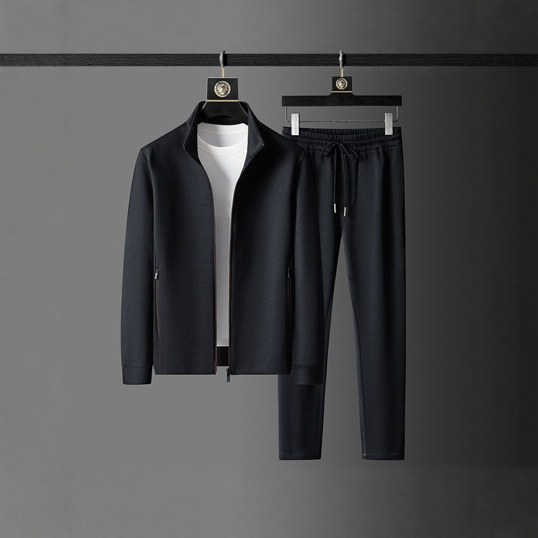 New Spring/Autumn Sports Suit Set for Men - Casual, Breathable, High-End Jacket, Trousers, Stand Collar, Zipper Cardigan