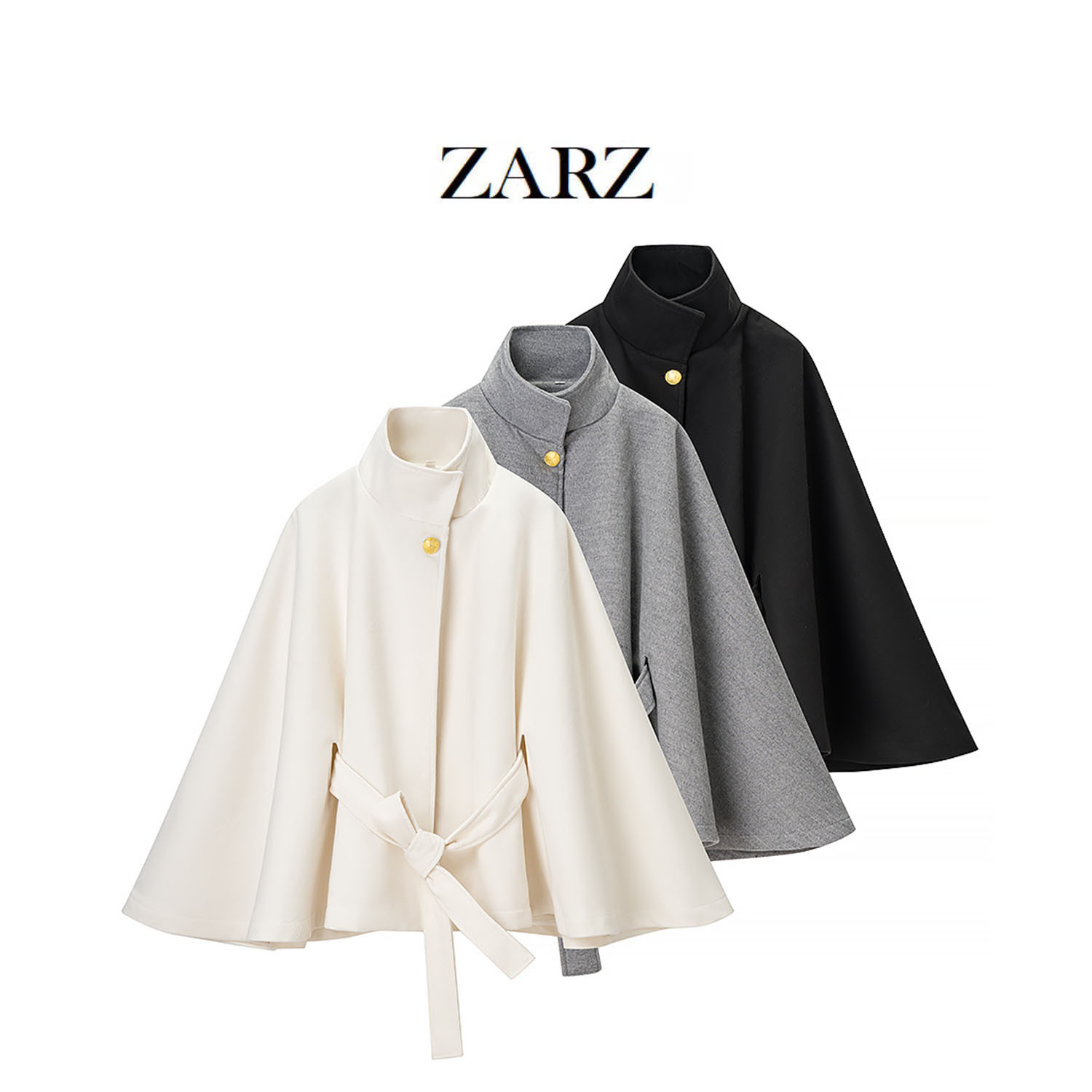 Qadın qısa yun jaket, dik yaxalı, bellə bağlanan