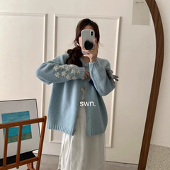甜美重工花朵刺绣针织开衫女韩版秋冬新款软糯百搭显瘦毛衣外套潮