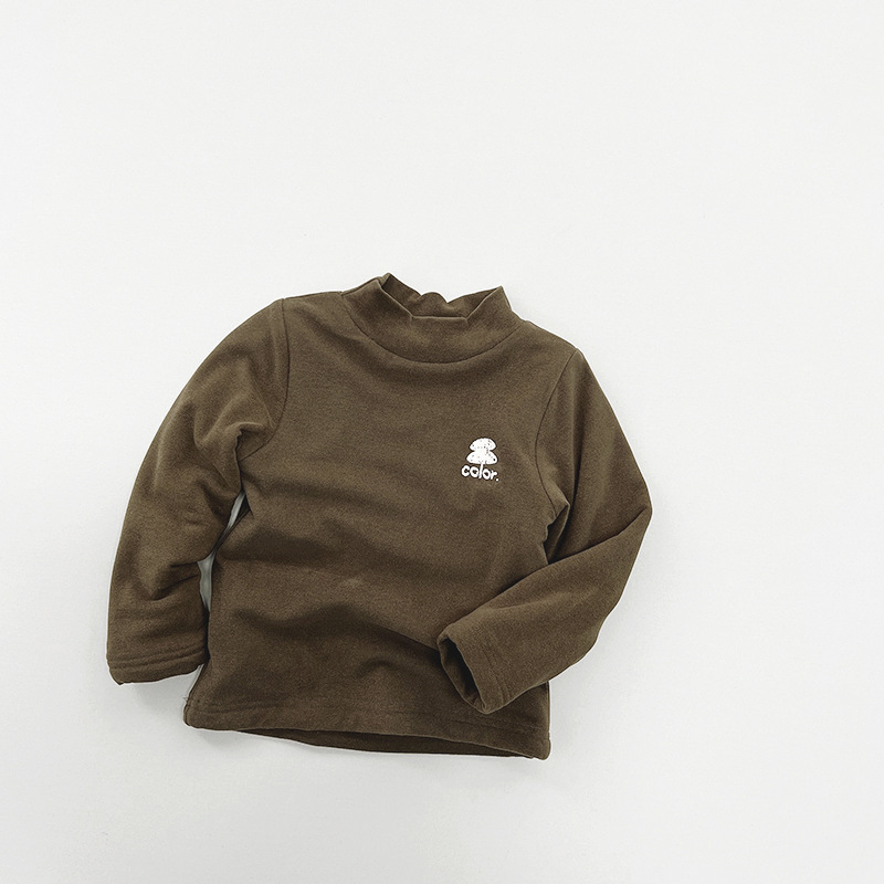 Camisa de fondo con forro polar para niñas simple para todo el Partido 2024 Invierno nuevos niños calientes Top niños estilo coreano ropa para niños moda