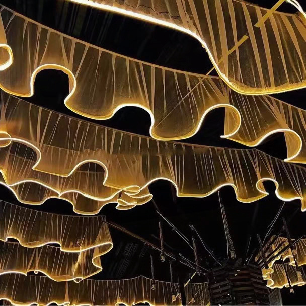Amazon Luminous Ceiling Veil LED Light Strip Outdoor Wedding Arrangement Hotel Ceiling Decoration Cross-border Veil