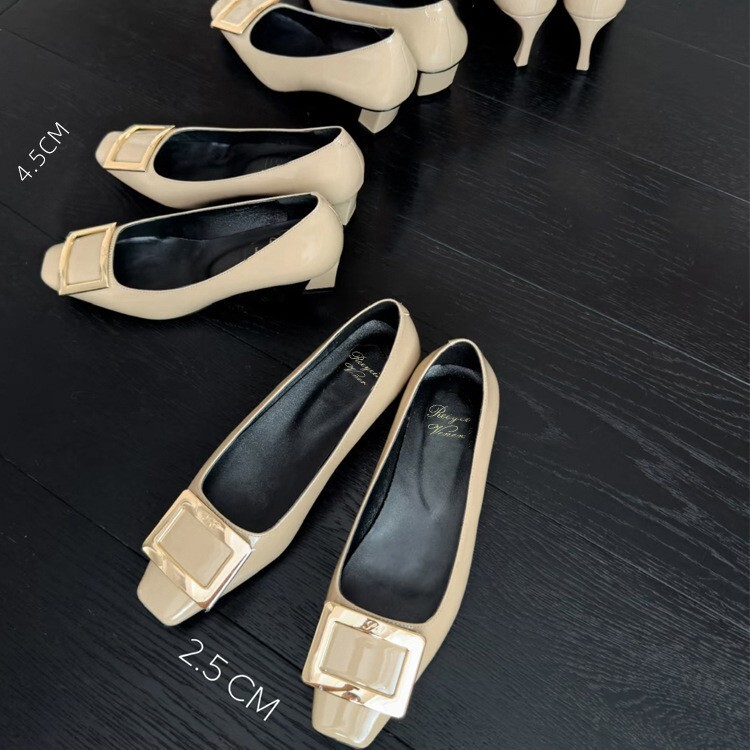 Square buckle single-layer shoes women's thick heel temperament square elephant gray high-end sense patent leather rv high-heeled shoes professional commuting not tired feet