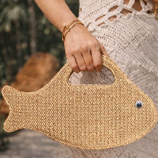 Fun and Cute Fish-Shaped Handbag, Summer Seaside Vacation Beach Bag, Women's Fashionable Woven Bag, Handbag