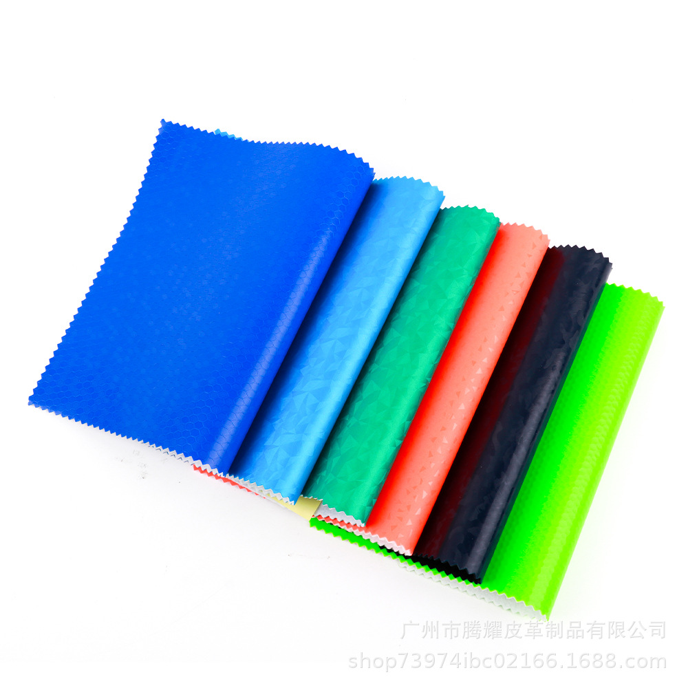 厂家直销PVC太空革针扎棉蓝色六边形纹1.5mm鞋料人造革箱包皮料