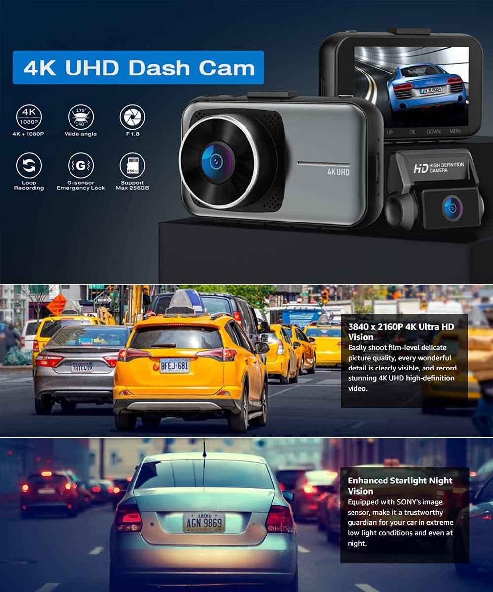 Cross-Border Driving Recorder Wifi Hd 4K Parking Monitoring Ips Screen Night Vision Loop Recording Car Black Box