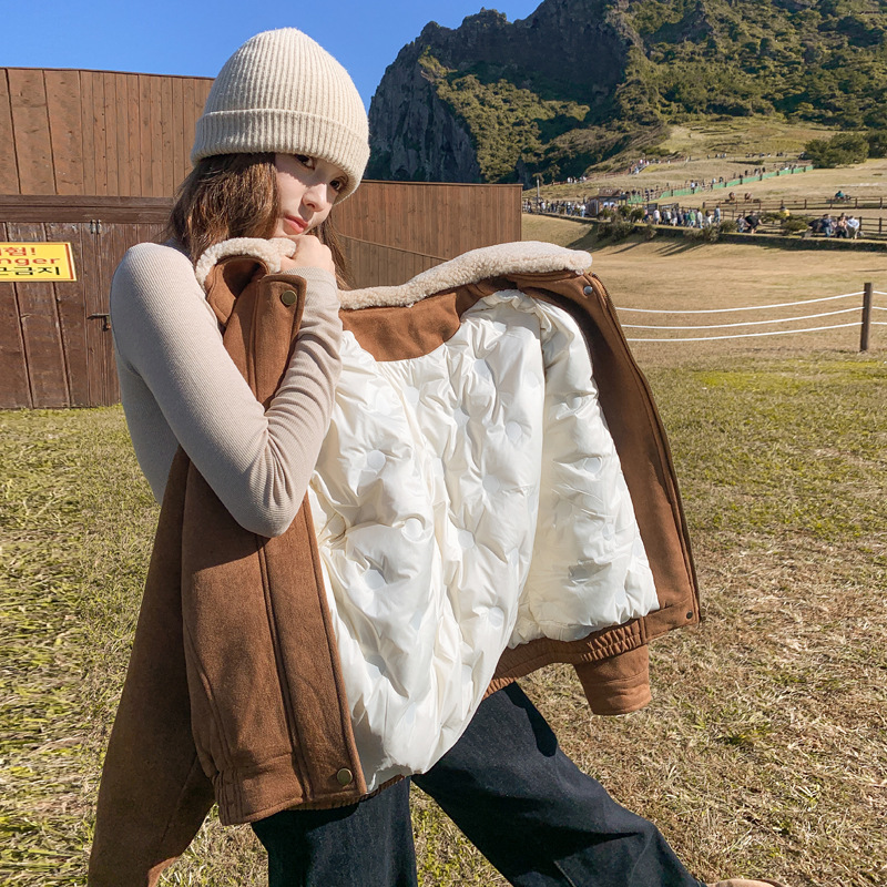 Maillard White Duck down Lining Korean Suede Jacket Women's Short down Jacket 2025 Winter New Thick Jacket