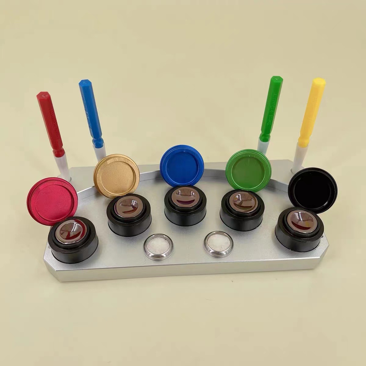 修表工具 五孔油碟套装「含油笔」油腕为红宝石 点油用 油扒