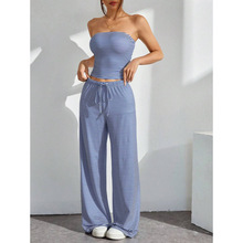 D 92126 Striped padded halter pants set ����Ĩ�����ȿ���װ