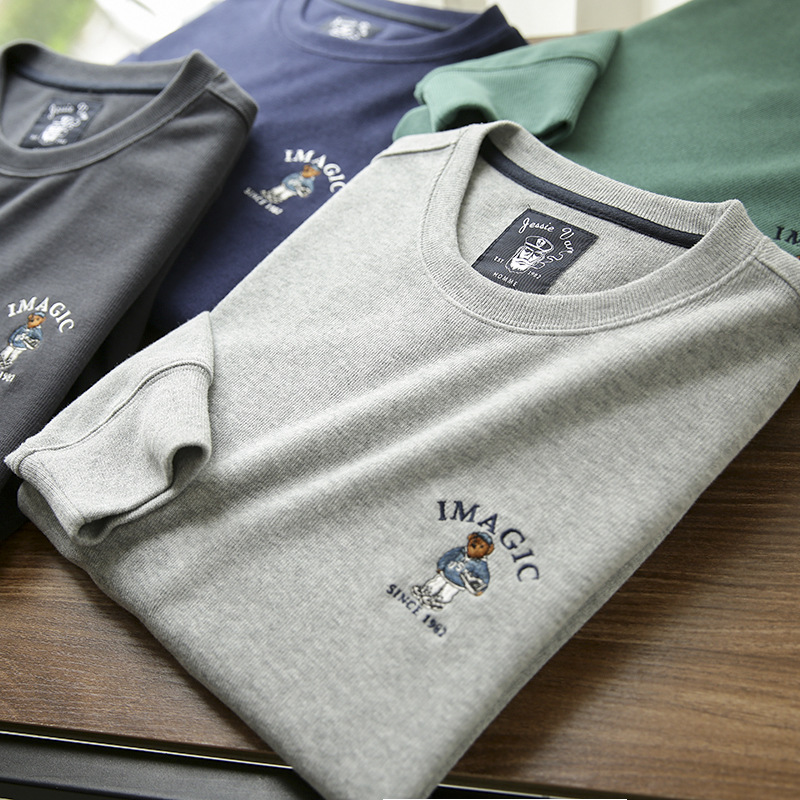 Men's Sweatshirt With Bear Embroidery Soft Knit Round Neck Top_voghion.com