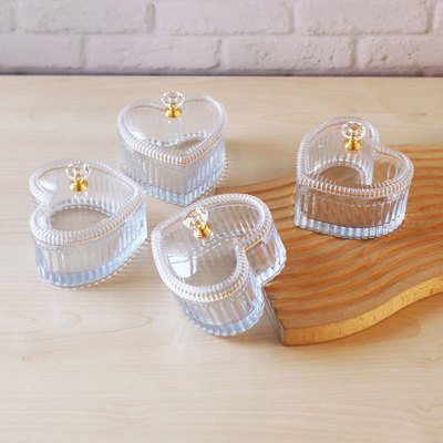 爱心玻璃碗描金带盖小食盒干果糖果小碗可爱创意碗批发礼品甜品碗