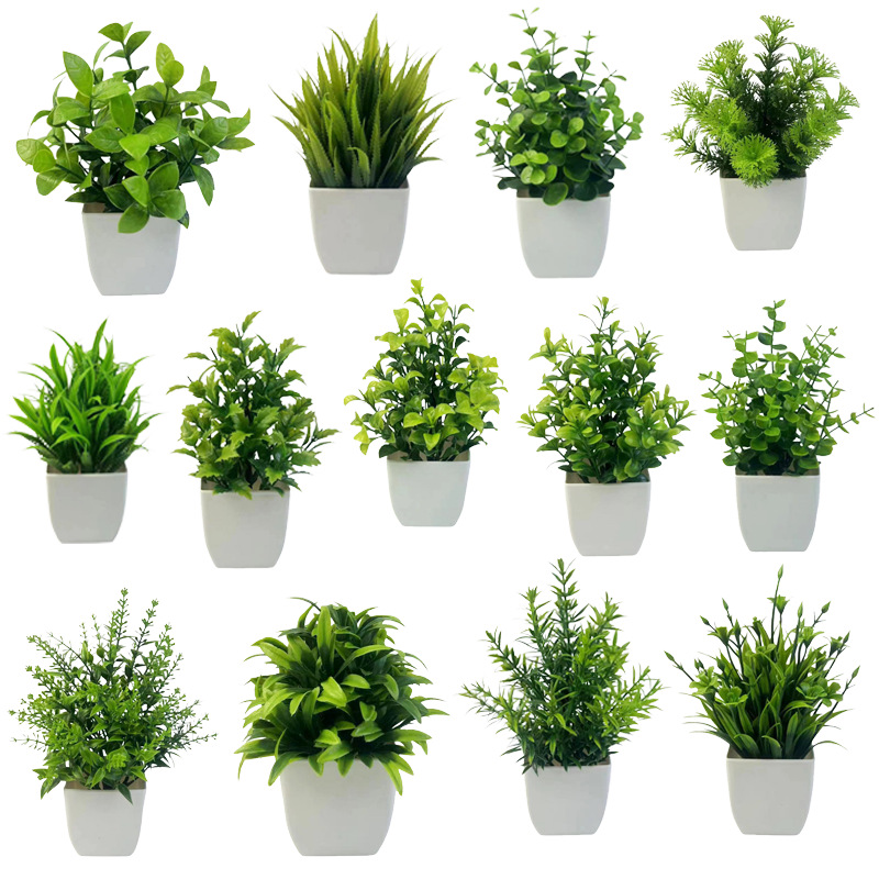 跨境热卖仿真植物假植物绿植室内外装饰塑料盆栽纯草小绿植