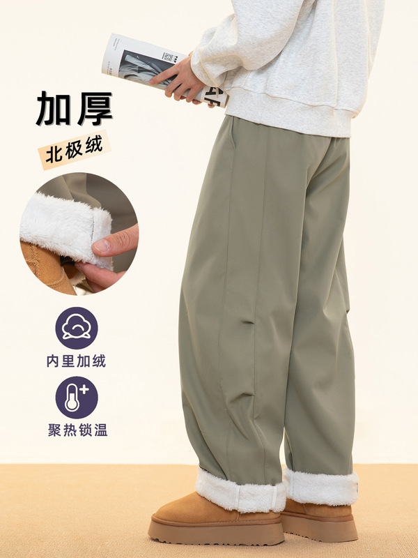 分割打褶加绒棉裤男秋冬新款日系宽松弯刀休闲裤潮牌宽松微阔长裤|undefined