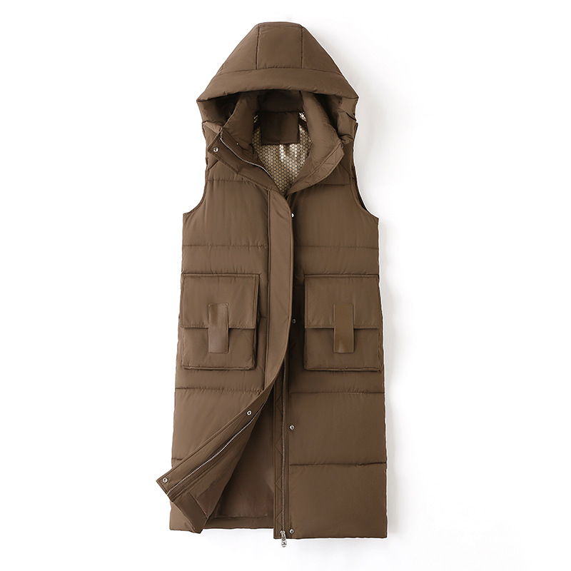 Comercio exterior otoño y invierno nuevo chaleco de algodón de pluma de mujer largo sobre la rodilla estilo coreano delgado hombro de hombro universal chaqueta de clip de caballo image 5