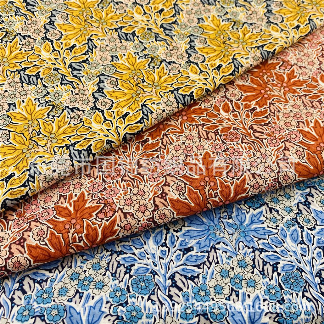 秋季新品枫叶印花布 40支棉布印花 衬衣连衣裙服装面料